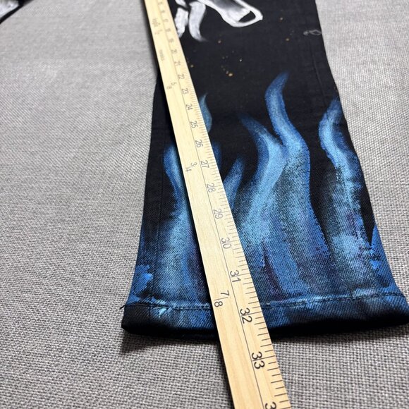 Embellish Mens Black Denim Jeans With Graphic Prints & Embroidery Size 34 - Picture 8 of 16